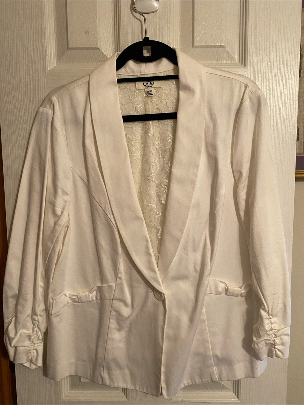 Cato Ivory Lace-Back Shawl Collar Blazer